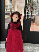 女童秋冬连衣裙圣诞战衣，2023红色公主裙周岁，女宝宝礼服拜年服