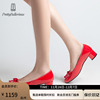 prettyballerinas芭蕾鞋西班牙圆头红色高跟，婚鞋牛皮休闲浅口单鞋