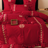 公主风120支长绒棉婚庆，四件套纯棉双喜，被套红色结婚送礼床上用品4