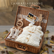 新生儿礼盒有机彩棉衣服套装婴儿秋冬四季礼物宝宝木质手摇铃玩具