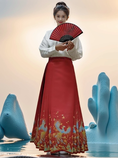 新中式马面裙2024国风黑红色，春秋季女原创汉服日常半身裙长裙