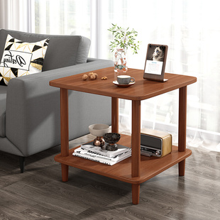高档客厅沙发边几全实木双层小茶几方几中式边桌简约现代家用角几