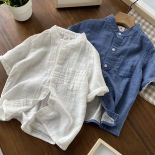 新中式~软的一塌糊涂婴儿，棉男童纯棉纱布短袖，衬衫小立领衬衣