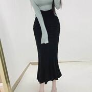 2024韩国女装紧身显瘦性感高腰包(高腰包)臀，鱼尾半身裙米色长款女夏