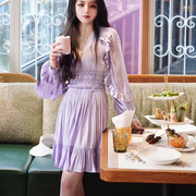 法国小众m家23款淡紫色，荷叶边裙高腰套头，纯色连衣裙女mfpro02893