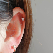 纯银细耳圈s925气质耳骨环女精致锆石耳扣简约耳饰小圈圈耳钉耳环