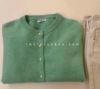 imLin ：韩代 秋季新好看的水绿色圆领金扣长袖针织羊毛开衫