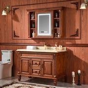 美式浴室柜红橡木卫浴柜简欧实木落地洗漱台卫生间洗手盆组合