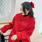 亏本战袍羊驼毛，中长款大衣红色新年a版廓形气质外套