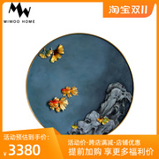 新中式入户玄关装饰画油画客厅背景墙珐琅彩挂画软装设计圆形壁画