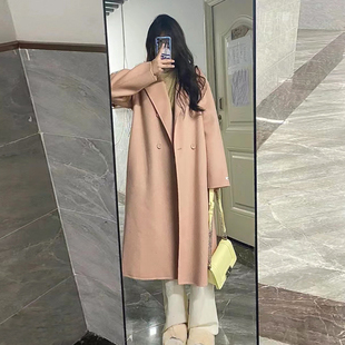 高级感粉色毛呢外套，2021u年秋冬季韩版小个子，呢子大衣女中长