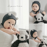 儿童摄影主题服装灰色系小熊猫男宝宝，百天照周岁照拍照服装道具