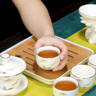 陶瓷茶具套装高白瓷手绘羊脂玉简约茶杯三才盖碗家用办公送礼