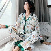 睡衣女夏季薄款缎面雪纺，长袖两件套韩版时尚家居服套装春秋1062