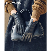 mismemo羊皮手套女冬季加绒保暖高级感复古优雅真皮手套经典黑色