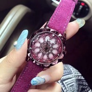 蒂米妮士手表，会女优雅表带时尚圆形石英，真皮皮带普通国产腕表