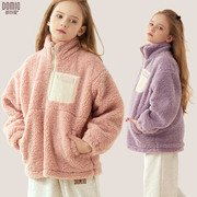 女童羊羔毛外套(毛外套，)秋装冬装，2024儿童摇粒绒保暖羊羔绒棉服女童装