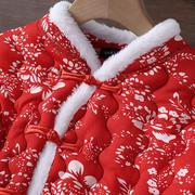 女式冬季花棉袄中式碎花盘扣2024红色唐装棉衣加厚保暖外套