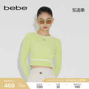 bebe春夏系列短款撞色修身圆领针织上衣130503