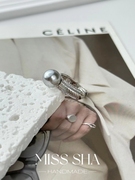 意大利k金喷砂工艺仿大溪地珍珠戒指时尚个性小众设计简约指环