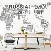 创意英文字母世界地图，墙贴北欧文艺客厅背景墙装饰自粘墙纸贴画