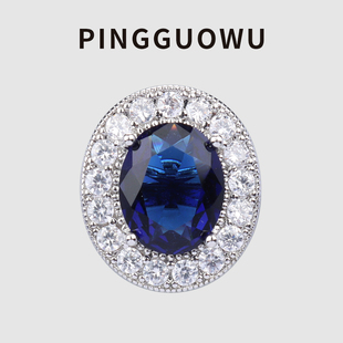 pingguowu高端奢华椭圆宝蓝色，锆石大衣毛衣外套装饰纽扣貂皮扣子