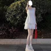 白色气质纱裙吊带连衣裙子女，春夏季短裙，2024收腰蛋糕裙小白裙