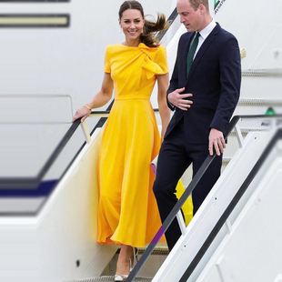 凯特王妃明星同款法式高级感长裙夏季气质优雅女神黄色连衣裙