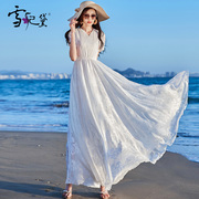 雪纺连衣裙2024夏法式流行裙子白色长款纱收腰显瘦大摆长裙女