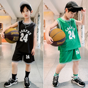 儿童篮球服男童24号科比，球衣男孩速干运动套装，黑色背心大童训练服