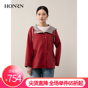 honrn红人休闲红色，短款连帽收腰显瘦风衣，外套女春秋hh11of749