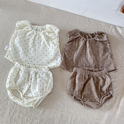 婴幼儿睡衣夏季薄款儿童家居服纯棉，纱布男女童小宝宝分体背心套装