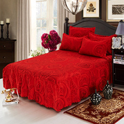 结婚喜庆大红色单件，床裙席梦思床罩床套床单，1.5m1.8米2米三四件套