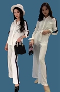 时尚套装春秋韩版女装两件套雪纺，衫长裤直筒裤宽松显瘦