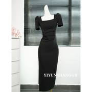 黑色国风改良连衣裙女夏季长裙法式设计感高端气质御姐风礼服裙子
