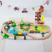 儿童木制电动小火车轨道车玩具男女孩拼搭益智木质套装兼容BRIO