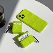 ins简约荧光绿色适用苹果airpodspro，保护套airpods23代耳机软壳