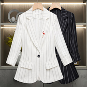 职业西装外套白色条纹，秋季韩版修身通勤ol薄款七分袖工作服女
