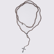 smokeycrossrosary天然烟晶长款十字架，骷髅925银项链毛衣链