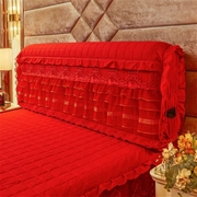 结婚喜庆大红色纯色公主蕾丝，床头套全包靠背床头罩布艺防尘罩
