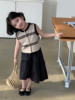 韩国儿童淑女套装2024夏款洋气女童条纹针织短袖上衣半身裙两件套