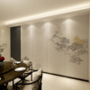 新中式山水画卧室床头集成墙板，古典办公室竹木，纤维茶馆餐厅护墙板