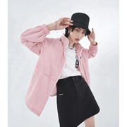 MIKLA女装春夏浅蓝/粉色简约休闲运动宽松型连帽长袖短外套
