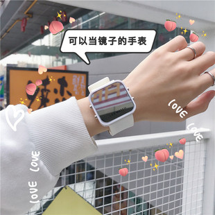 王一博肖战同款网红镜子手表女2023年学生，ins小众设计电子表