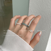 亚克力珍珠戒指套装女法式复古轻奢高级感设计小众食指戒韩系指环