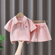 女童t恤夏季套装洋气，polo衫短袖粉色短裤4五六八10岁女孩衣服