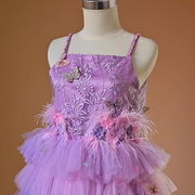 儿童紫色走秀礼服生日女童，洋气公主纱裙主持钢琴演出服装直播代发