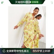 香港直邮潮奢edition女士edition珠片花朵，裹式黄色中长连衣裙