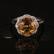 天然黄晶s925纯银镀白金戒指女 时尚气质彩宝黄水晶指环开口