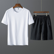 夏季莫代尔短袖圆领T恤运动套装韩版青少年体恤5分裤2件套情侣装